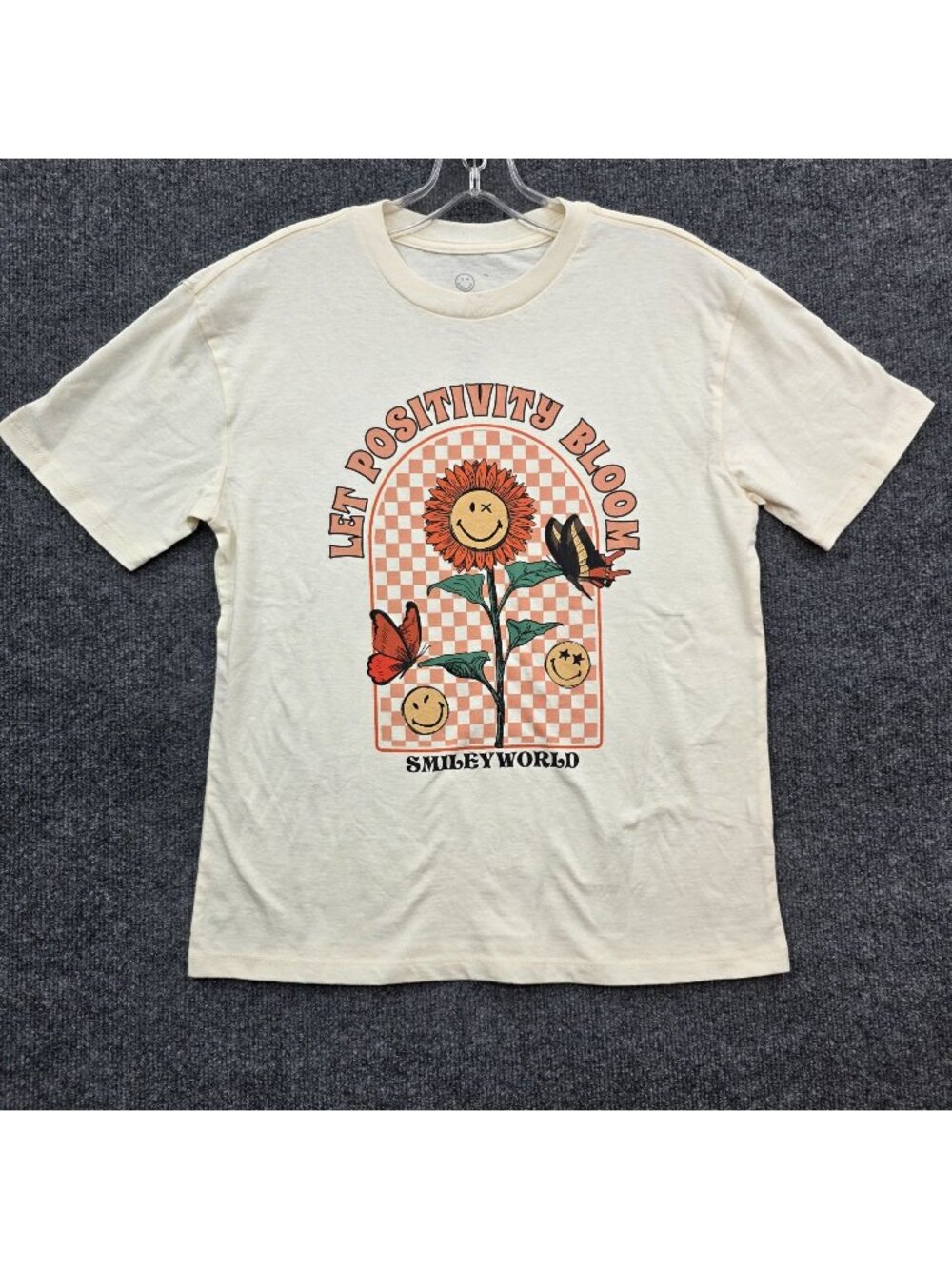 Smiley World Sunflower Graphic Tee L Cream Everyday Retro Soft Girl Happycore